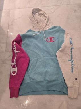 Champion Colorblock Hoodie - Sky Blue, Pink & Cream